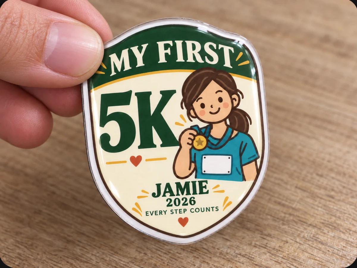 Personalised first 5K shield magnet — hand design preview